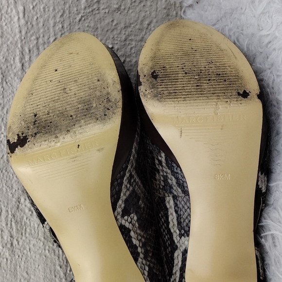 Marc Fisher Tumble Brown Suede Snakeskin Open Toe Slip On Stiletto High Heels - Picture 7 of 16